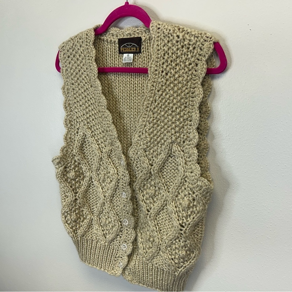 Peddlers Size S Vintage 70s Sweater Vest Cable Knit Button Up Cottagecore Granny - Picture 9 of 9